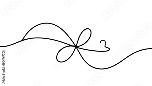 A minimalist line art design featuring a ribbon tied in a bow with a heart