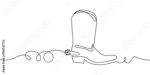 One continuous line drawing of cowboy shoes. simple linear style Doodle vector illustration Editable stroke.