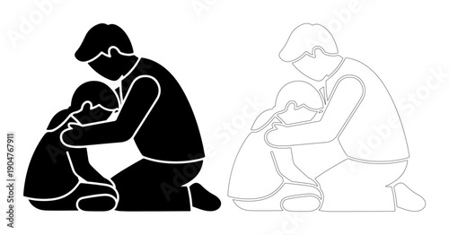 Caring father comforting his child with a gentle hug, showing love and support