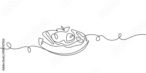 One continuous line drawing of a meat pie. simple linear style Doodle vector illustration Editable stroke.