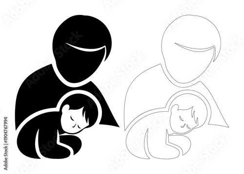 Loving parent gently cradles sleeping child in a comforting embrace.