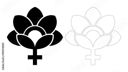 Symbol of feminine strength and growth, a flower combined with the female symbol.