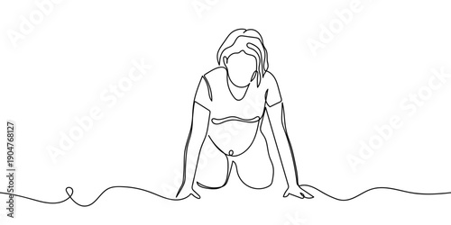 One continuous line drawing: A woman preparing to give birth. simple linear style Doodle vector illustration Editable stroke.
