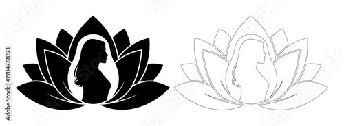 Serene silhouette of a woman within a blooming lotus flower, symbolizing beauty and spiritual growth.