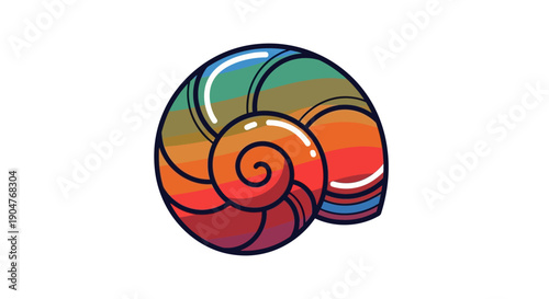Vibrant spiral shell with a beautiful rainbow gradient illustration on a clean white background
