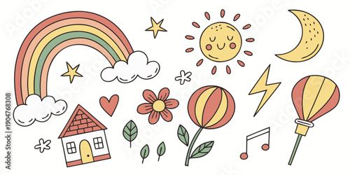 Φωτογραφία A vibrant and colorful illustration of various celestial bodies and nature eleme