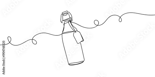 One continuous line drawing of a glass cow's milk bottle with a locking lid. simple linear style Doodle vector illustration Editable stroke.