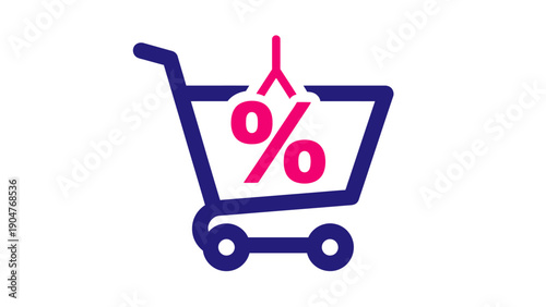 Shopping Cart with Percentage Sign Icon. E-commerce Discount Symbol, Retail Sale Promotion, Price Drop Offer Logo Vector.