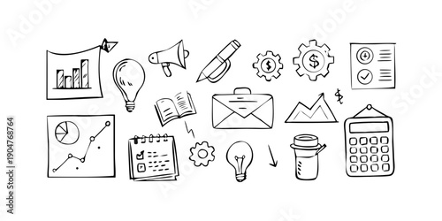 Bild auf Leinwand A collection of diverse icons representing various business and productivity concepts