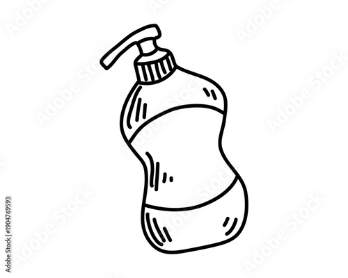 Hand-drawn doodle sketch of a shampoo bottle. Minimalist vector line art Editable stroke.