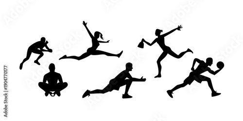 Diverse group of people engaged in various physical activities and sports. Vector