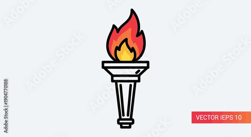 Modern Vector Icon of Olympic Torch with Vibrant Flame Emitting Warm Light for Sports Events and