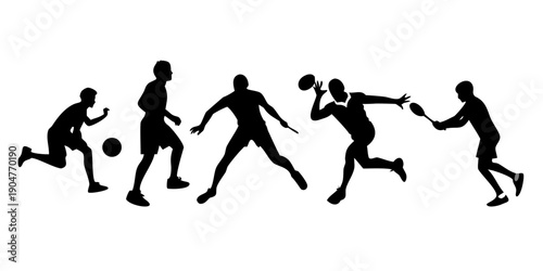 A sequence of silhouettes demonstrating various movements in a rugby game Vector