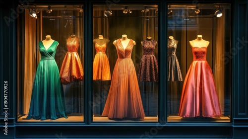 Evening Dresses Shop Window Display.
