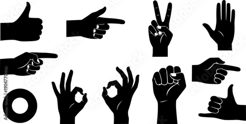 silhouette set of human hand gestures
