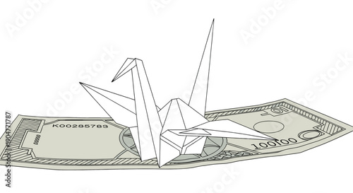 Delicate Origami Crane Rests Gracefully on a Crisp Banknote, Blending Art With Finance in a Playful Display of Creativity
