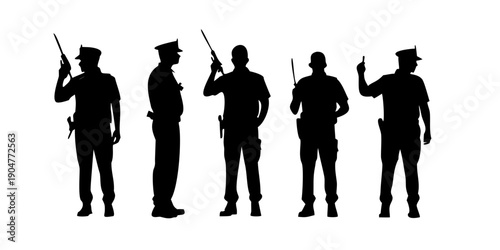 Εκτύπωση καμβά Four silhouettes of officers in different saluting poses Vector