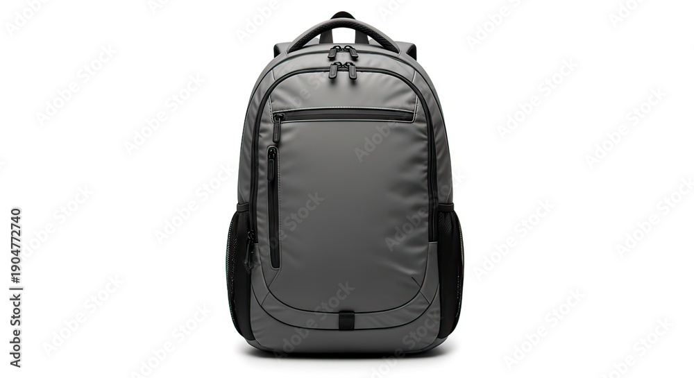 Naklejka premium Modern Grey Everyday Backpack with Multiple Compartments for Travel, School, and Urban Commuting