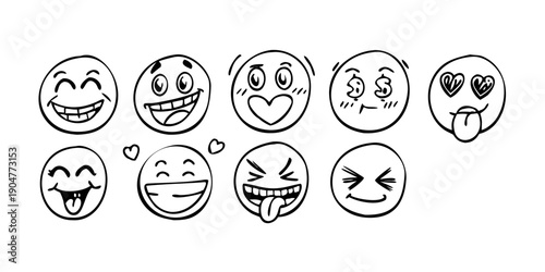фотографія A diverse collection of expressive cartoon faces showcasing various emotions and
