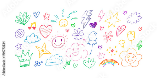 Canvastavla A vibrant and colorful array of various shapes and symbols floating in a whimsic