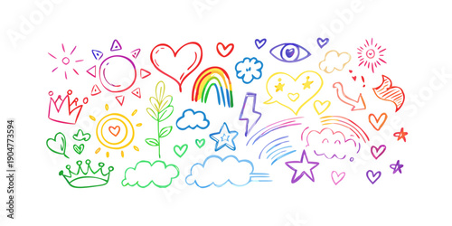 Quadro su tela A vibrant and colorful illustration of various symbols representing love and aff