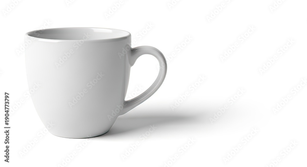 Obraz premium A clean white coffee mug casting a soft shadow on a white background, perfect for beverages and branding