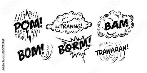 фотографія A collection of comic book sound effect illustrations in a variety of shapes and
