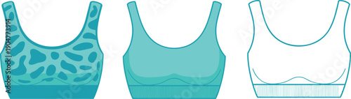 Sports bra illustration set showing front views seamless activewear designs isolated on white background fitness apparel vector collection