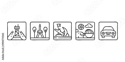 Quadro su tela Iconic symbols representing various modes of transportation and infrastructure
