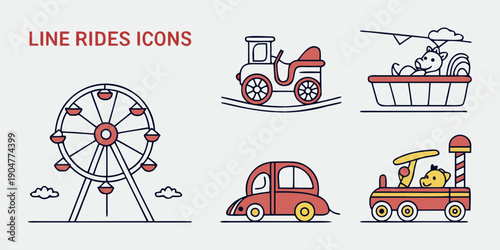 Fotografi A vibrant illustration showcasing a variety of colorful rides and attractions at