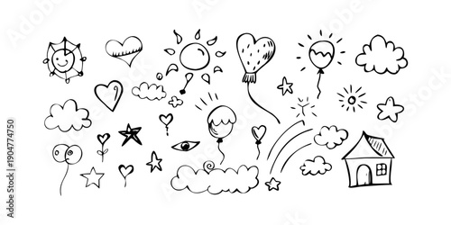 A delightful collection of diverse and charming doodle illustrations. Vector