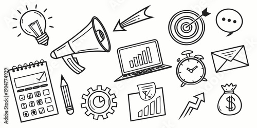 A diverse collection of office supplies and stationery items Vector