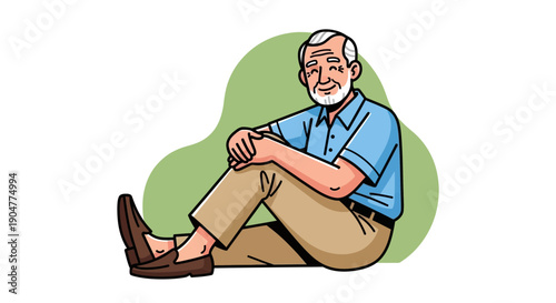 Illustration of a Relaxed Elderly Man Sitting on the Floor.