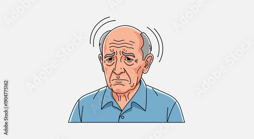 Illustration of an elderly man experiencing memory loss or confusion.