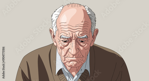 Illustration of an Elderly Man with a Thoughtful Expression 1.