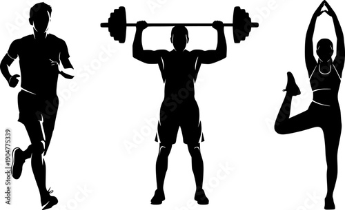 silhouette set of people doing sports and fitness activities