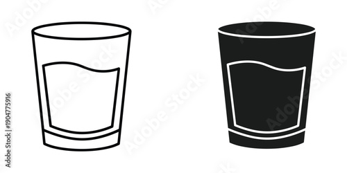A simple black and white illustration depicts two drinking glasses one lighter and one darker showcasing contrasting fills high quality professional detailed modern elegant stylish clean