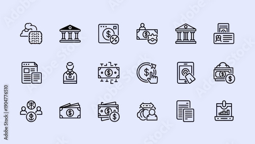 Banking and finance icons set digital transactions and business concepts