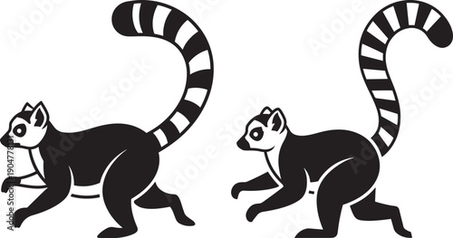 Dynamic illustration of ring-tailed lemurs in motion, symbolizing agility, playfulness, and exotic wildlife.