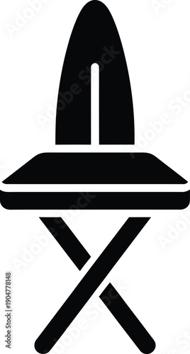 Black silhouette icon of a folding chair or director's chair with crossed legs, isolated on white background