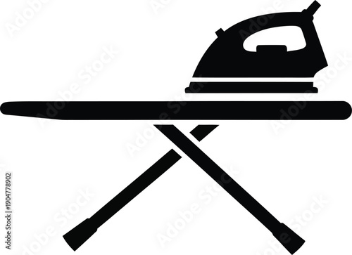 Iconic representation of an electric iron placed on top of an ironing board