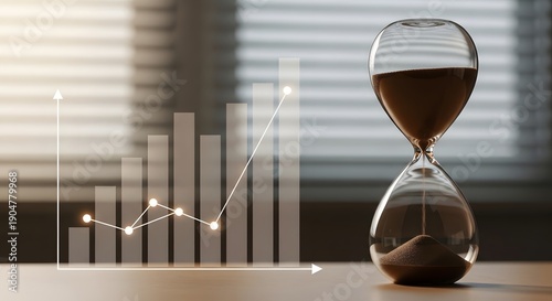 Time and financial data visualization concept with hourglass and graphs