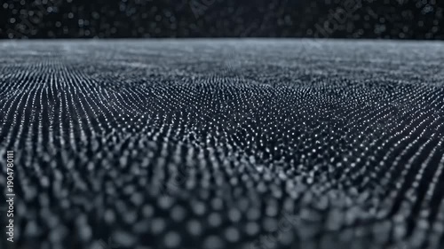 Abstract dark digital wave pattern with glowing particles.