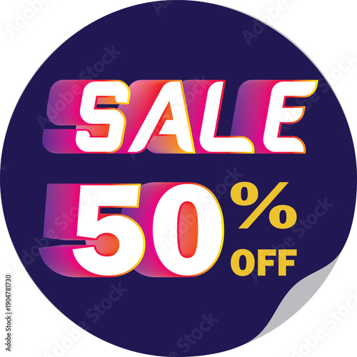 A vibrant sale advertisement displaying a fifty percent discount offer