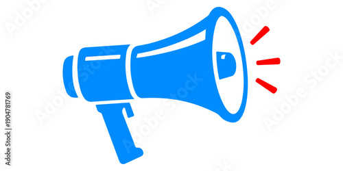 A 3d red megaphone and loudspeaker icon isolated on white for loud audio communication and speech announcements to deliver a message with a voice amplifier horn for attention