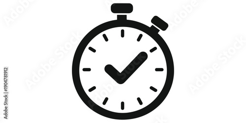 A vector illustration of a chrome stopwatch icon isolated on a white background, featuring a precision dial for timing sports races and counting every second with chronometer accuracy