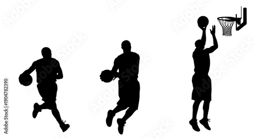 Dynamic basketball players in action silhouettes