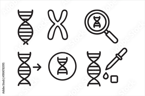 Genetic code illustrations featuring dna strands chromosomes and laboratory equipment