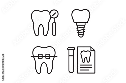 Dental health icons depicting teeth implants orthodontics and related care concepts