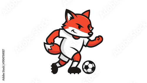 Cartoon fox playing soccer with ball vector illustration isolated on white